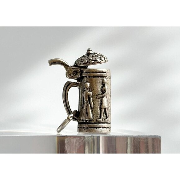Jewelry - German Stein Mug Craft Beer Lidded Teeny Tiny Figural Vintage Pendant | Charm
